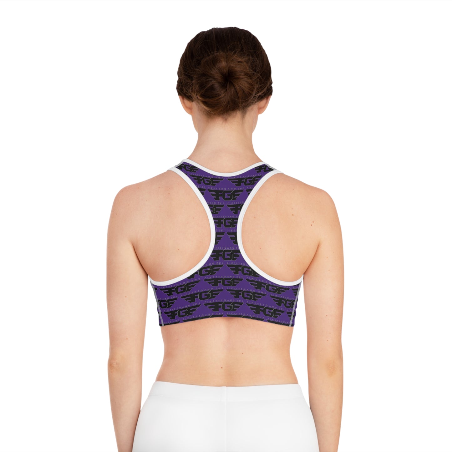 Purple FGE Fitness Sports Bra with Logo Designs, Gym Wear, Workout Gear, Athletic Apparel, Fitness Gift for Her
