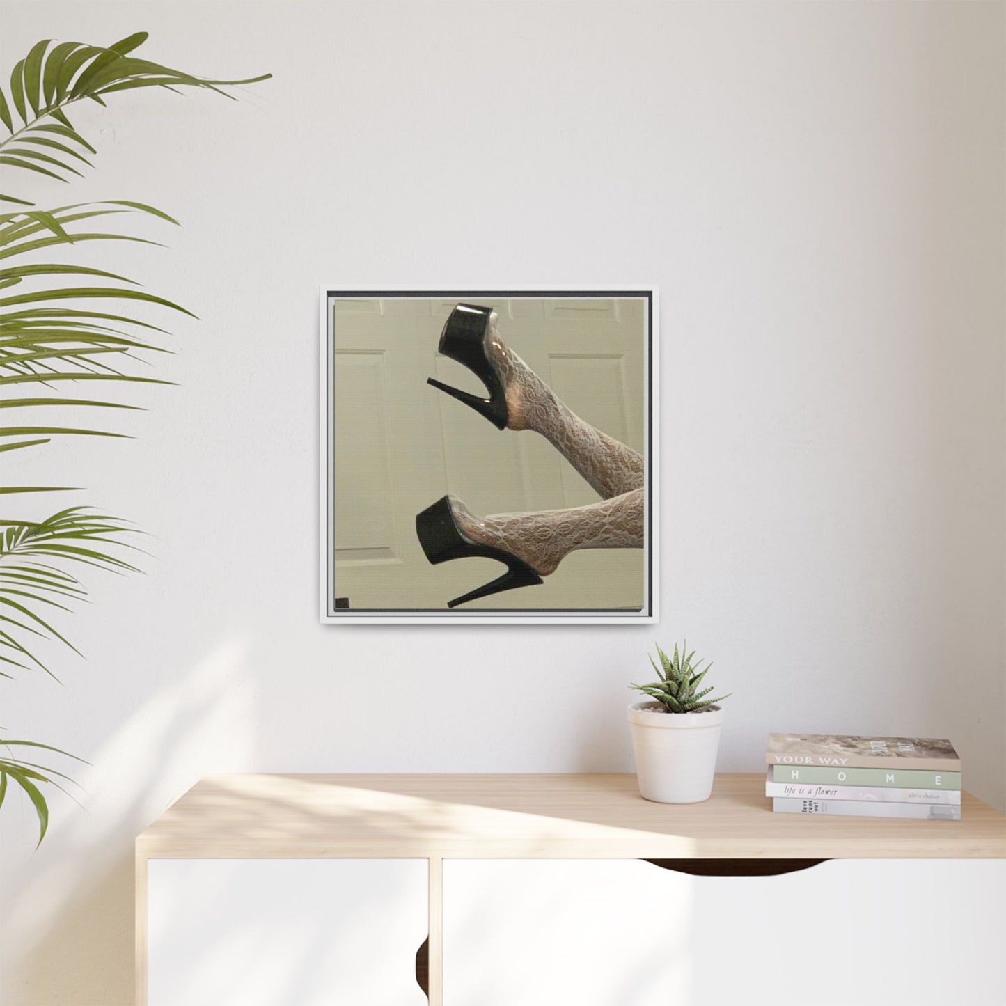 TORRIRAINN Framed Canvas Art - Lace Stockings with Platform Heels