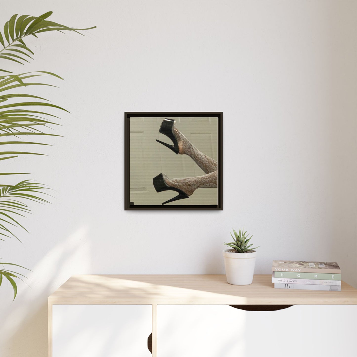 TORRIRAINN Framed Canvas Art - Lace Stockings with Platform Heels