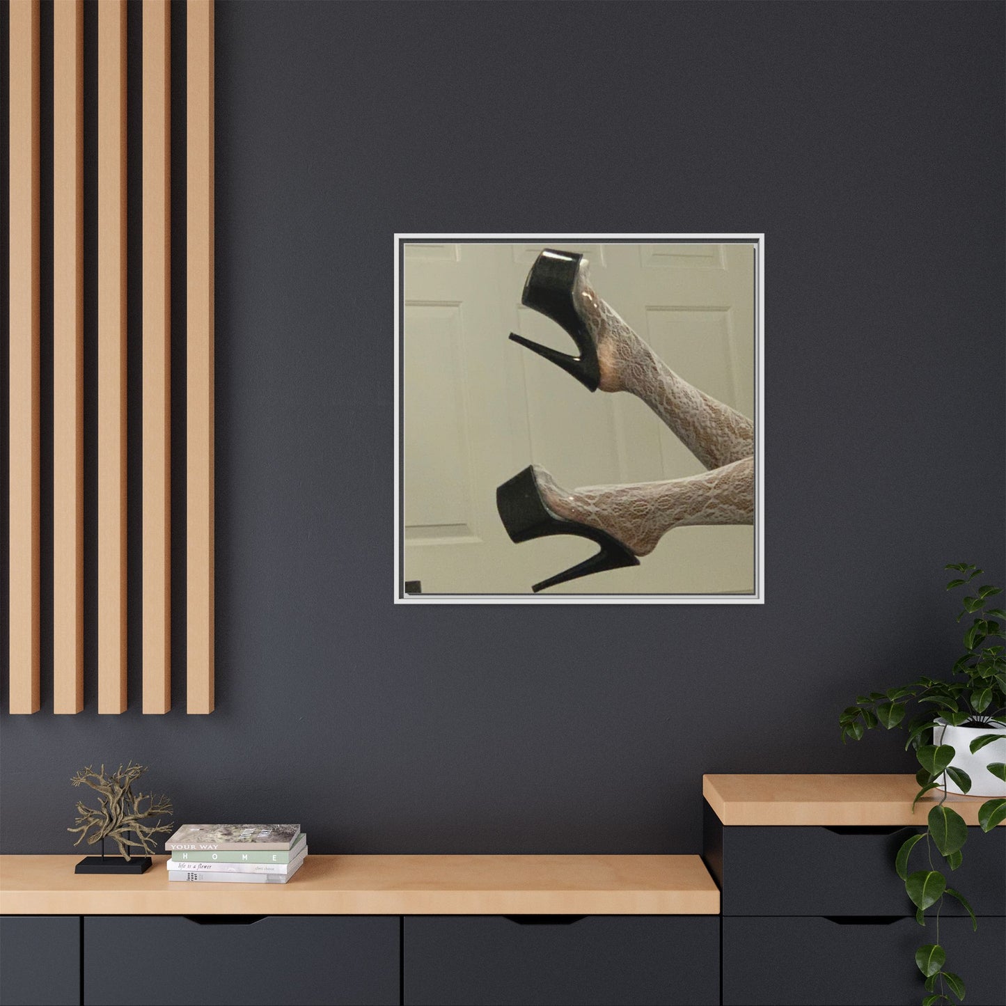 TORRIRAINN Framed Canvas Art - Lace Stockings with Platform Heels