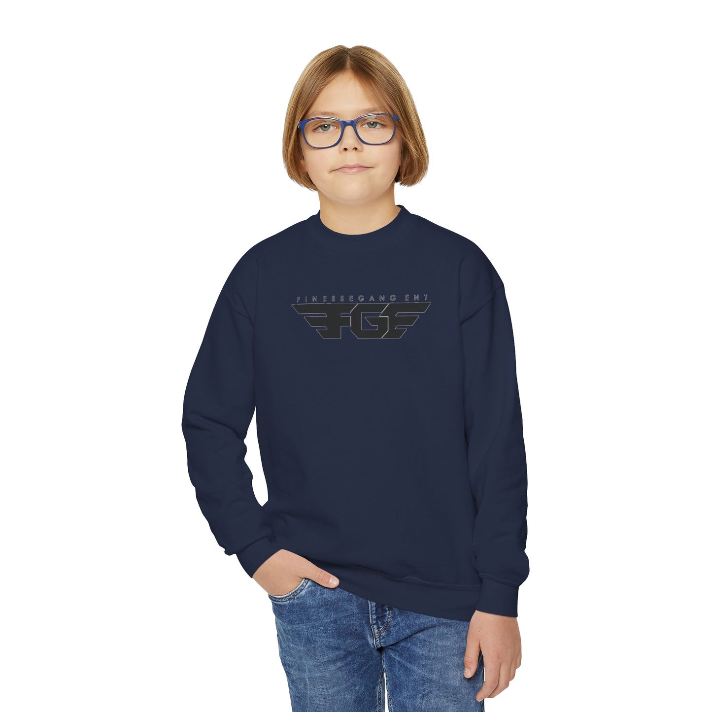 FGE Youth Crewneck Sweatshirt - Retro Flight Wing Logo Graphic