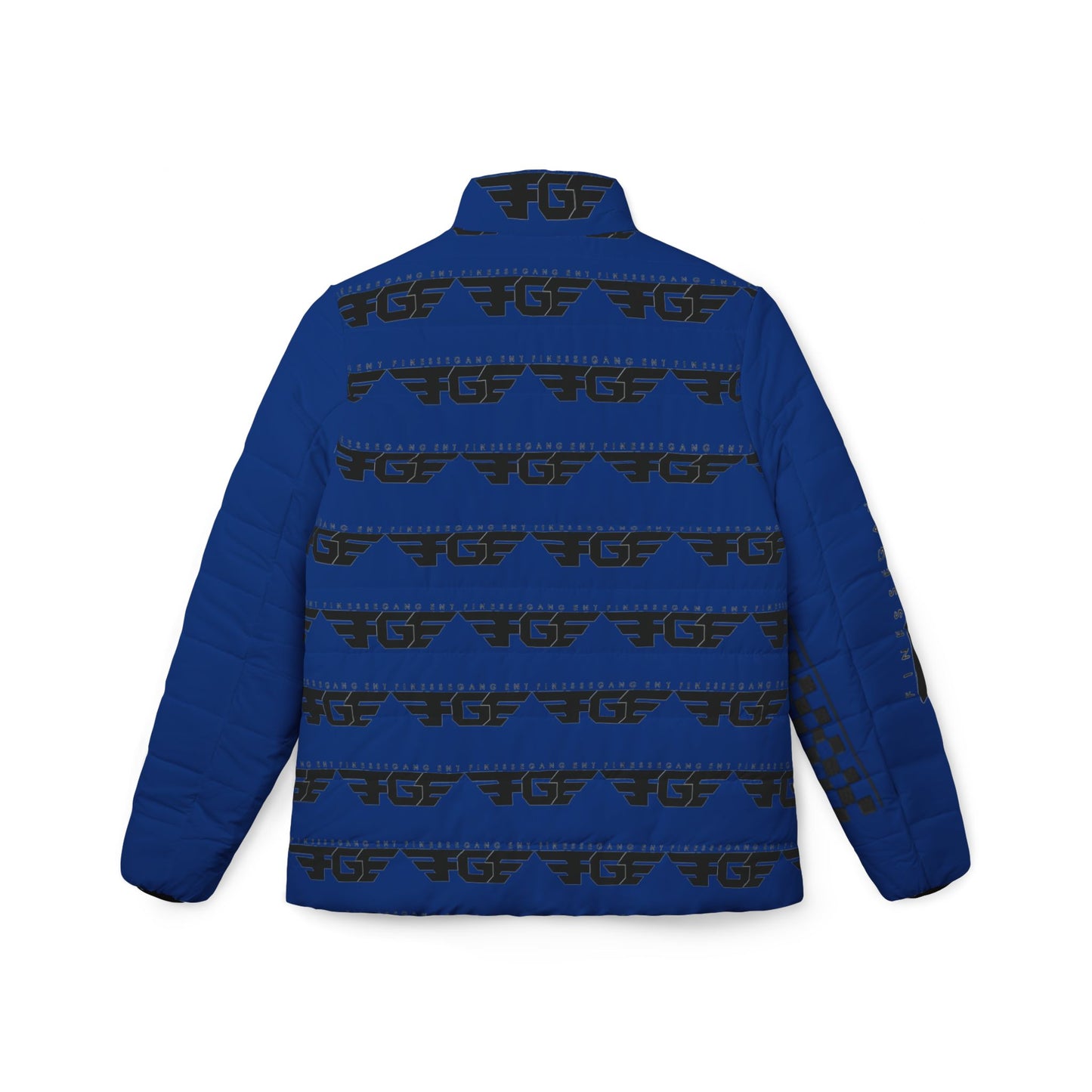Blue FGE Logo Stripe Puffer Jacket — Women’s Quilted Winter Coat