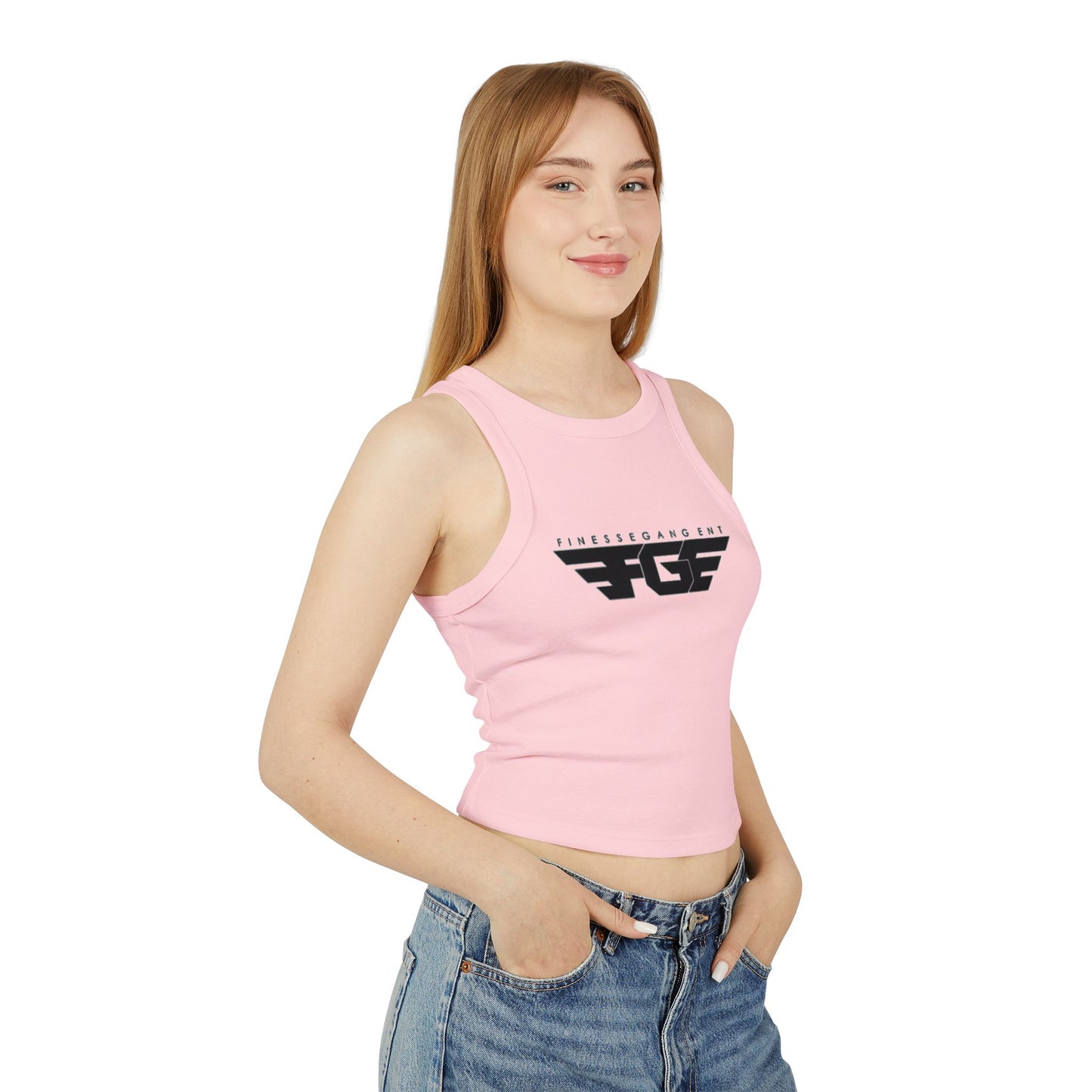 FGE Women’s Micro Rib Racer Tank Top - Finessé Agent Graphic Tee for Casual Style