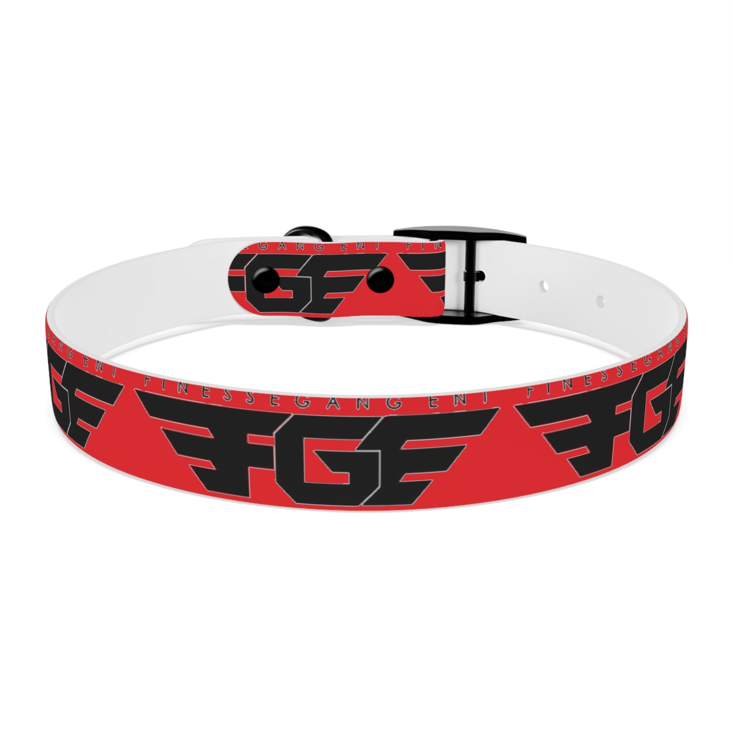 Bold Stylish Dog Collar - Vibrant Red Design with Logos for Trendy Pets