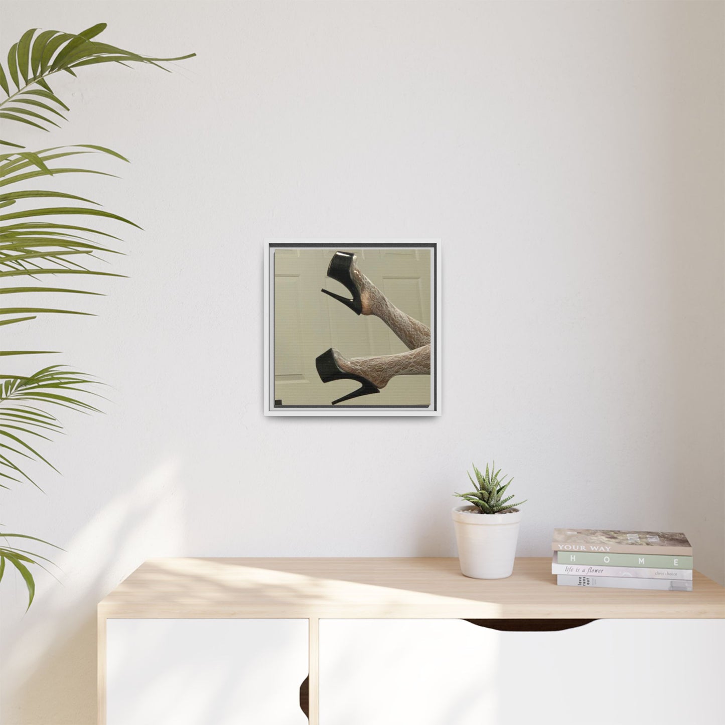 TORRIRAINN Framed Canvas Art - Lace Stockings with Platform Heels