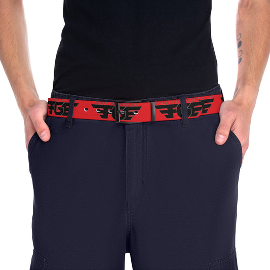Red FGE Belt — Graphic Streetwear Belt with Bold Black Emblem