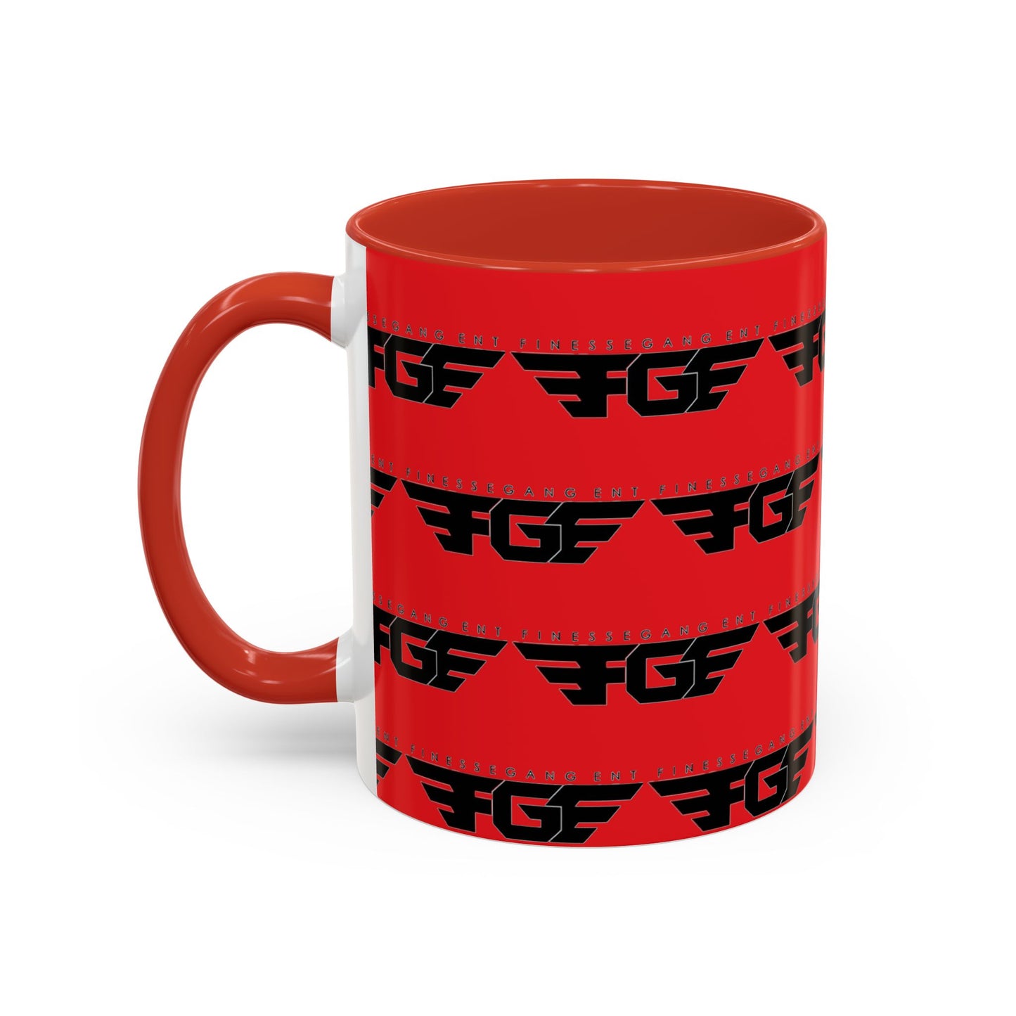 FGE Accent Coffee Mug — Bold Red & Black FGF Logo Pattern (11/15oz)