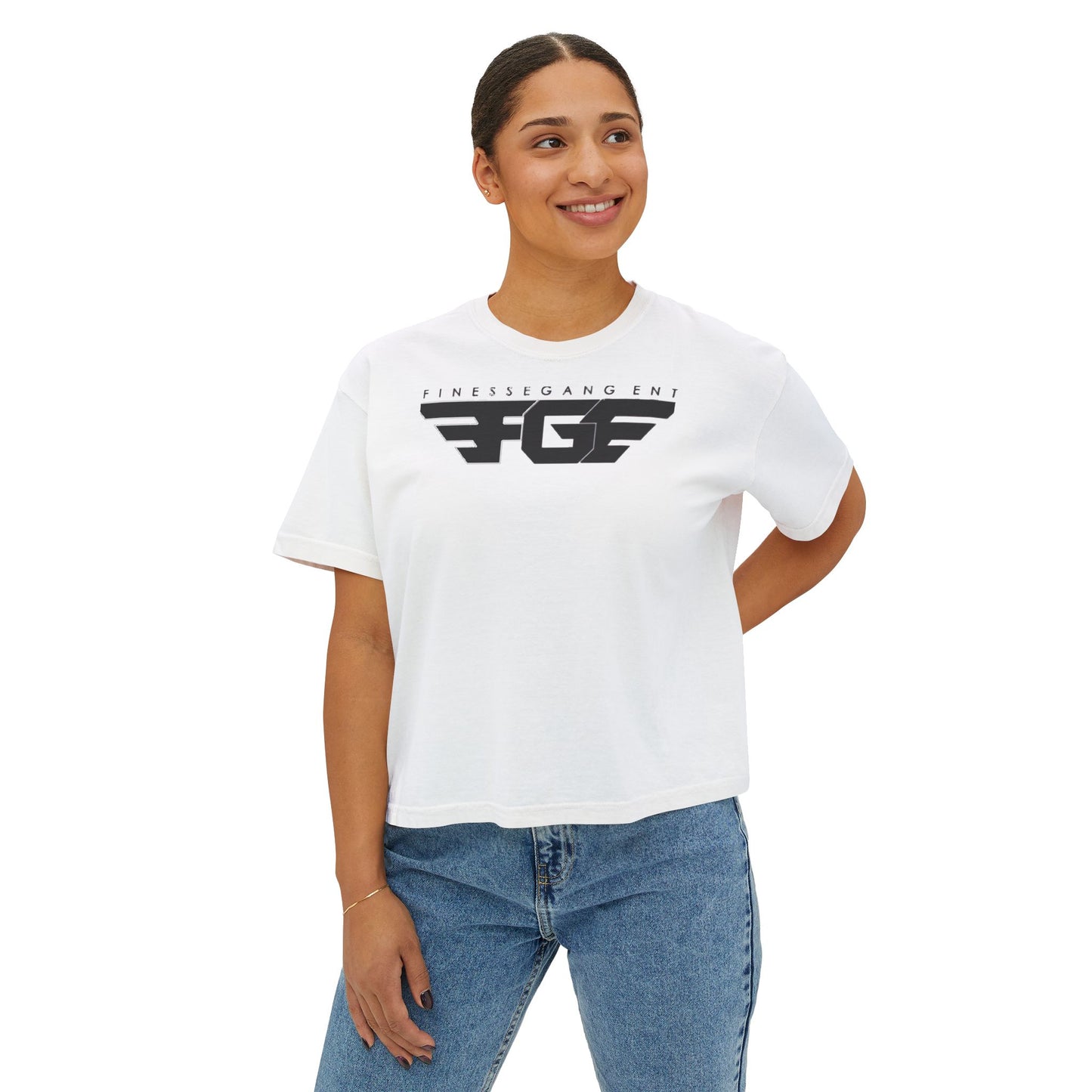 Chic FGE Women's Boxy Tee - Trendy Graphic Design for Everyday Style