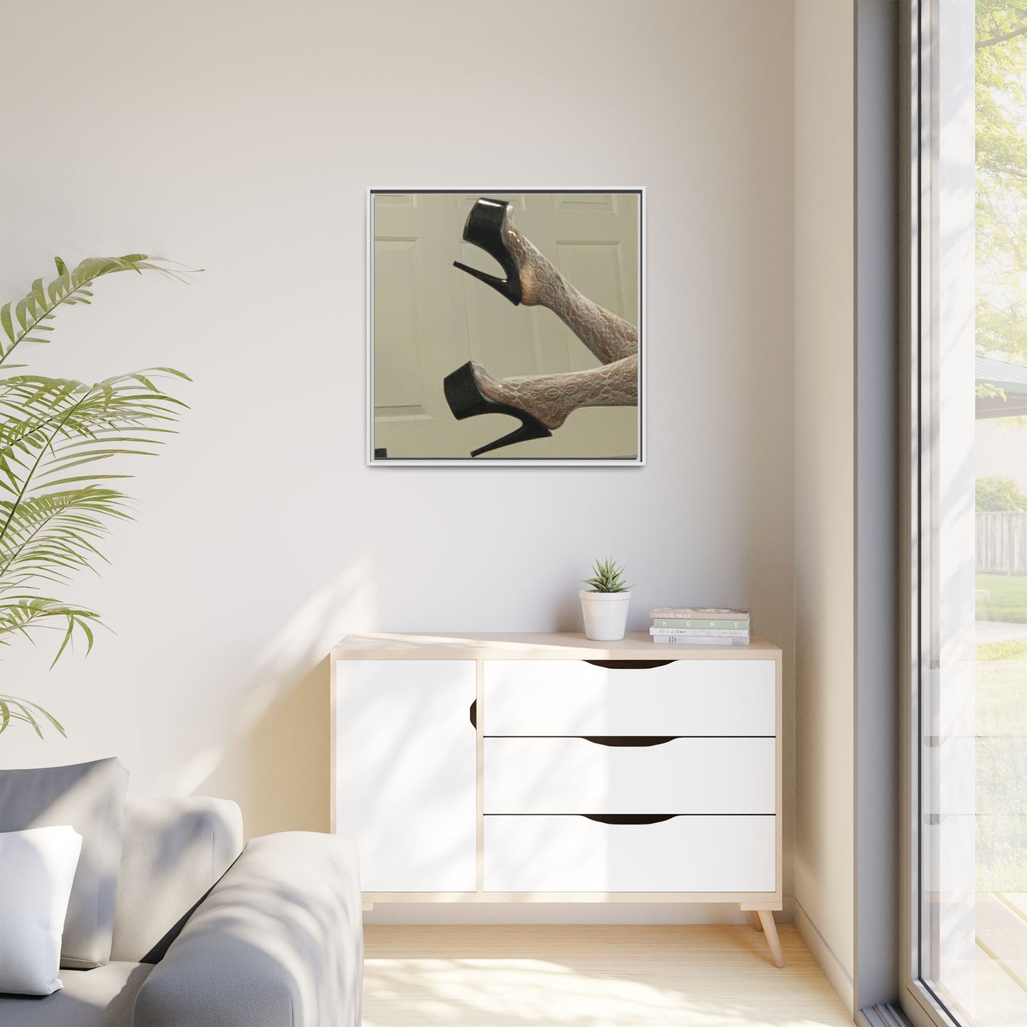 TORRIRAINN Framed Canvas Art - Lace Stockings with Platform Heels