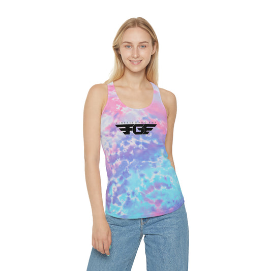 Tie Dye FGE Racerback Tank Top, Bohemian Summer Shirt, Beachwear, Festival Outfit, Casual Activewear, Gift for Her