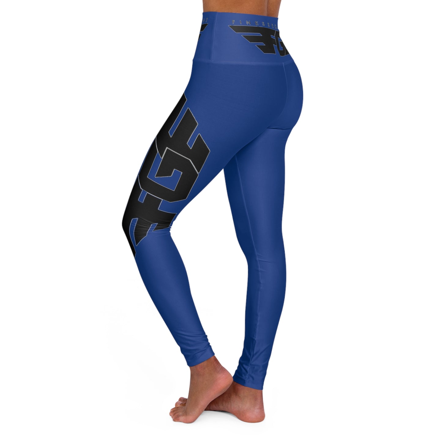 BLUE FGE High-Waist 'Finesse Gang' Yoga Leggings – White AOP Athletic Tights