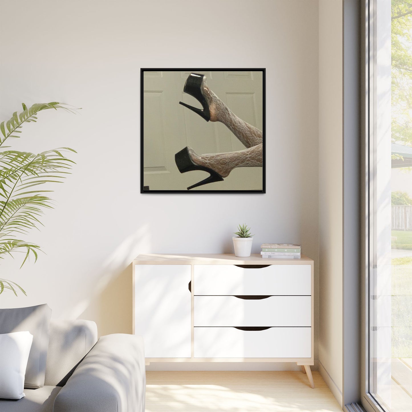 TORRIRAINN Framed Canvas Art - Lace Stockings with Platform Heels