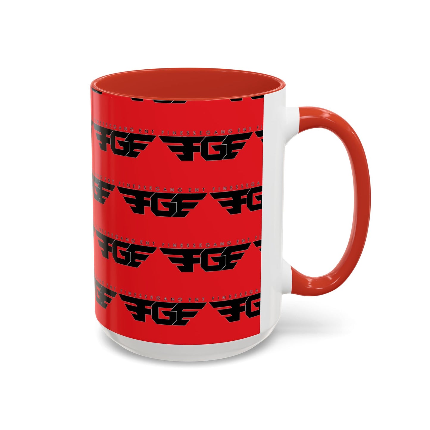 FGE Accent Coffee Mug — Bold Red & Black FGF Logo Pattern (11/15oz)