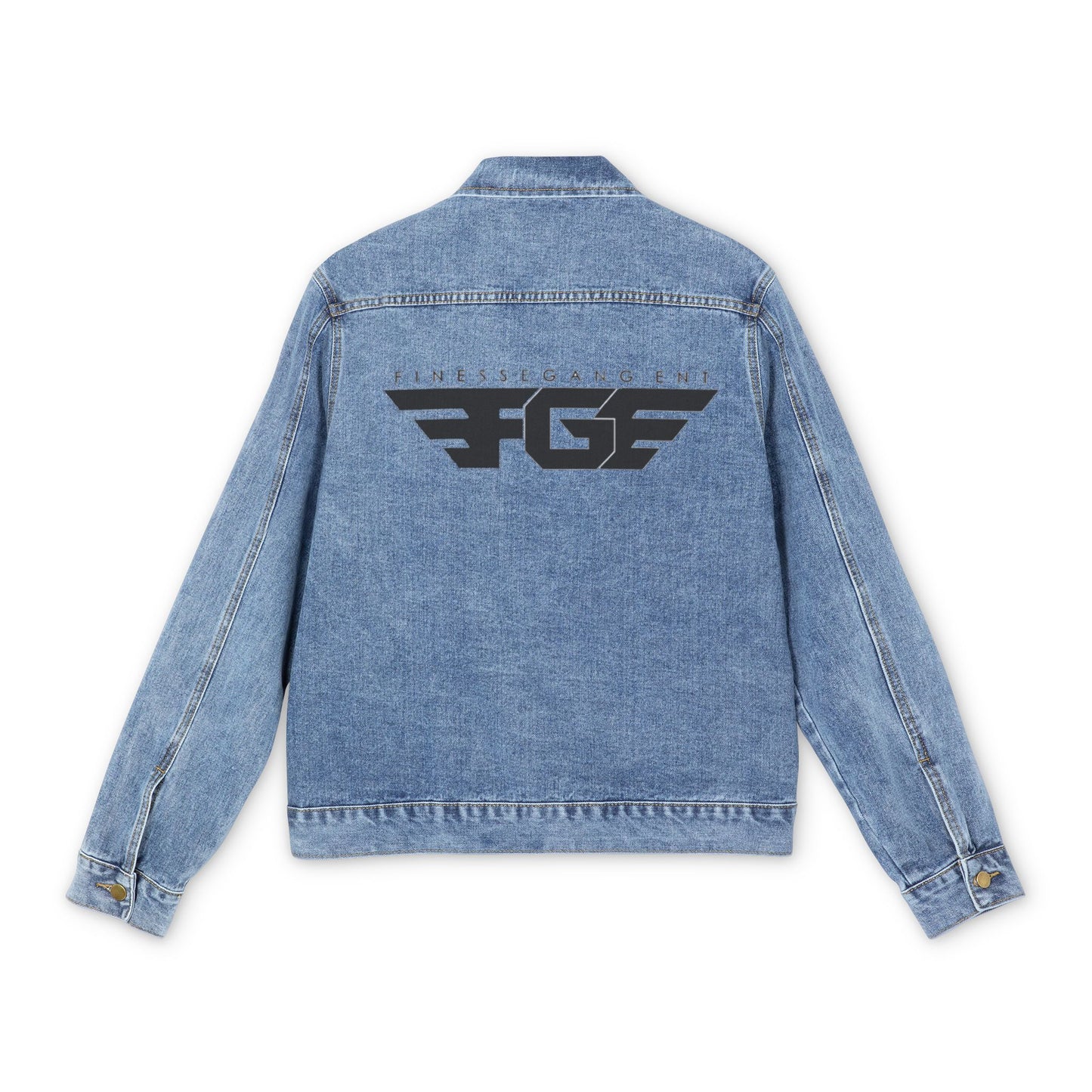 Stylish Men's Denim Jacket with Graphic FGE Back Design