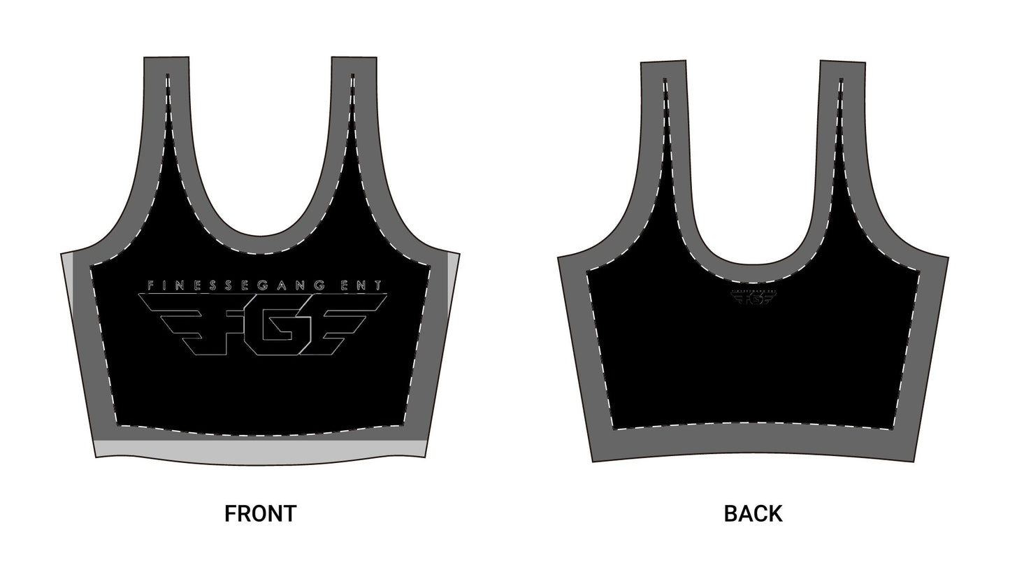 Finesse Gang Black Logo Sports Bra — Lightweight Polyester Athletic Crop Top