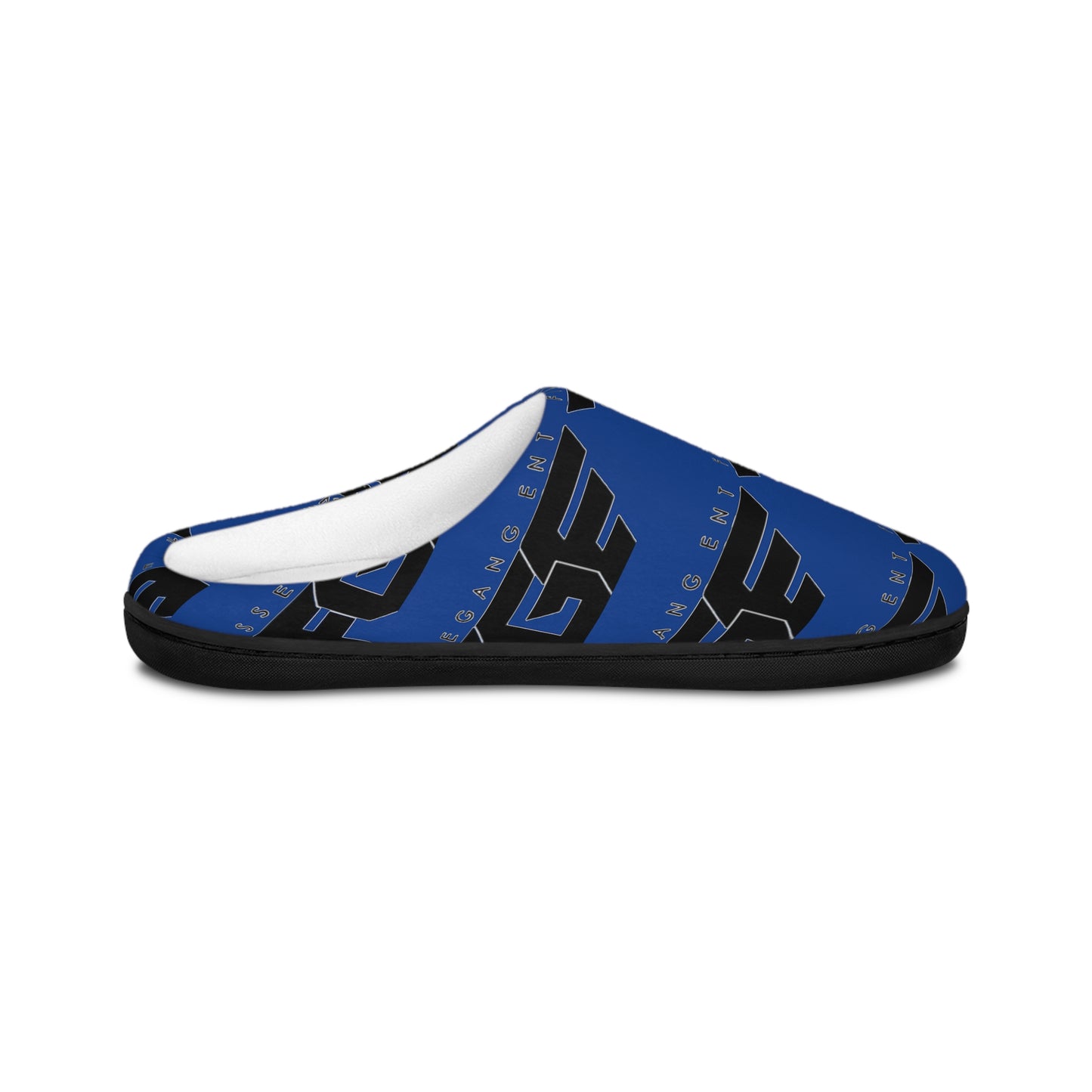 FGE Women’s Blue Logo Indoor Slippers — Cozy Home Slides with Bold Black Graphic