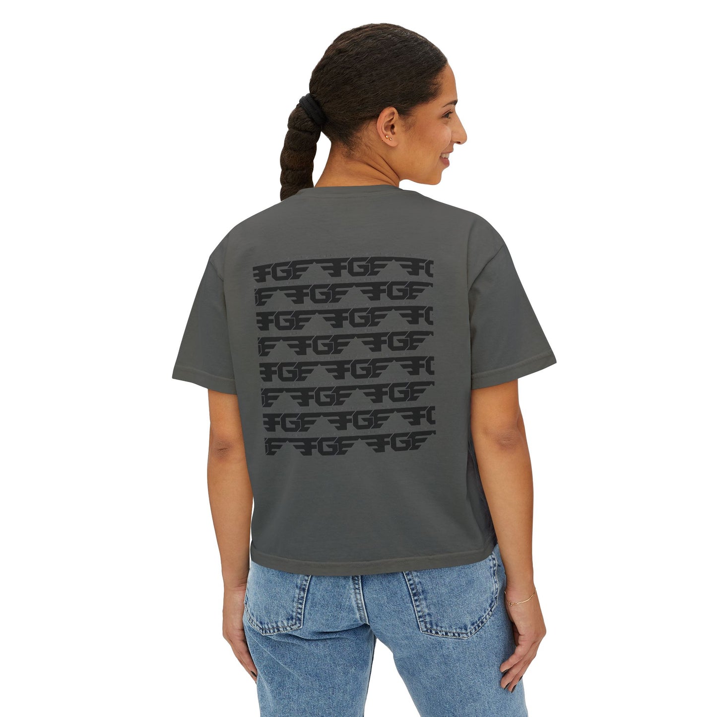 Chic FGE Women's Boxy Tee - Trendy Graphic Design for Everyday Style