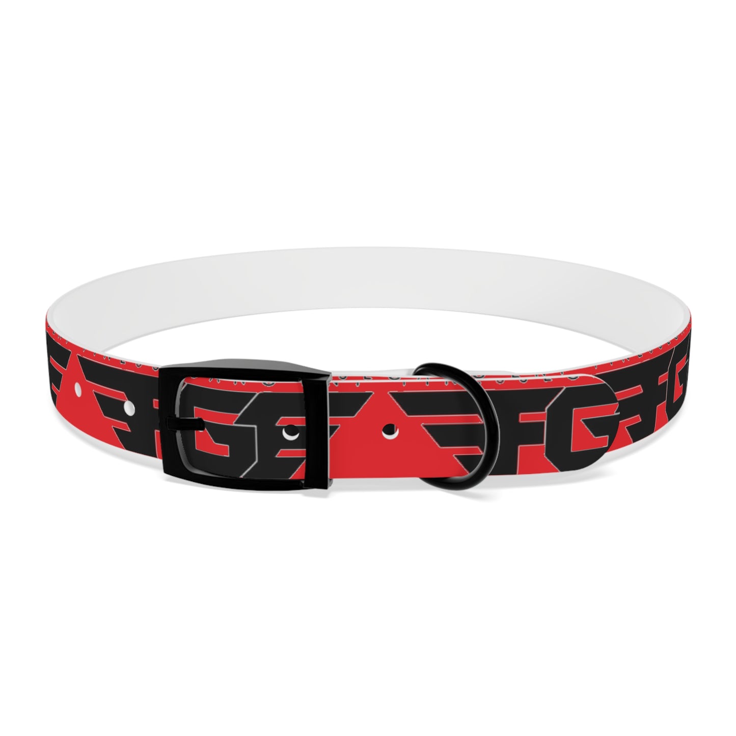 Bold Stylish Dog Collar - Vibrant Red Design with Logos for Trendy Pets