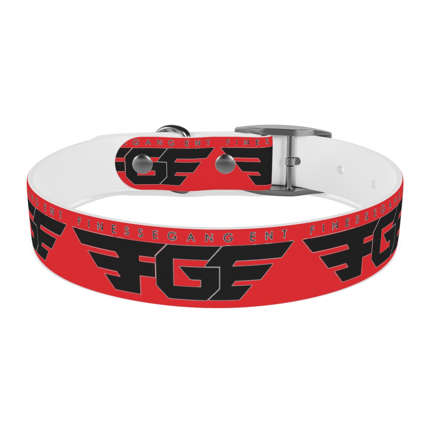 Bold Stylish Dog Collar - Vibrant Red Design with Logos for Trendy Pets