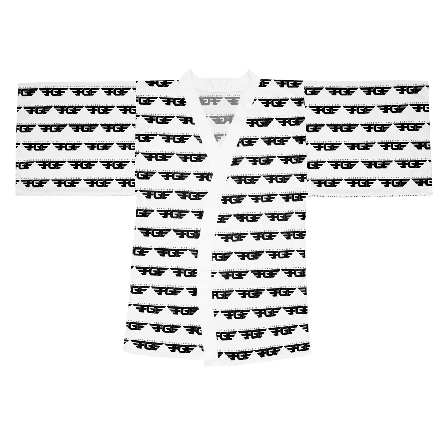 Trendy FGE Black and White Long Sleeve Kimono Robe