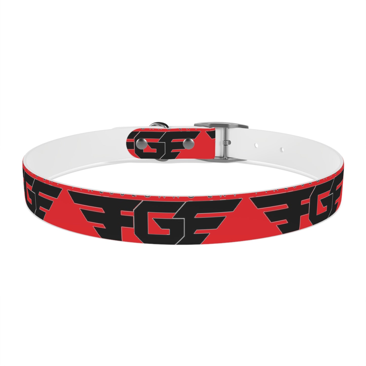 Bold Stylish Dog Collar - Vibrant Red Design with Logos for Trendy Pets