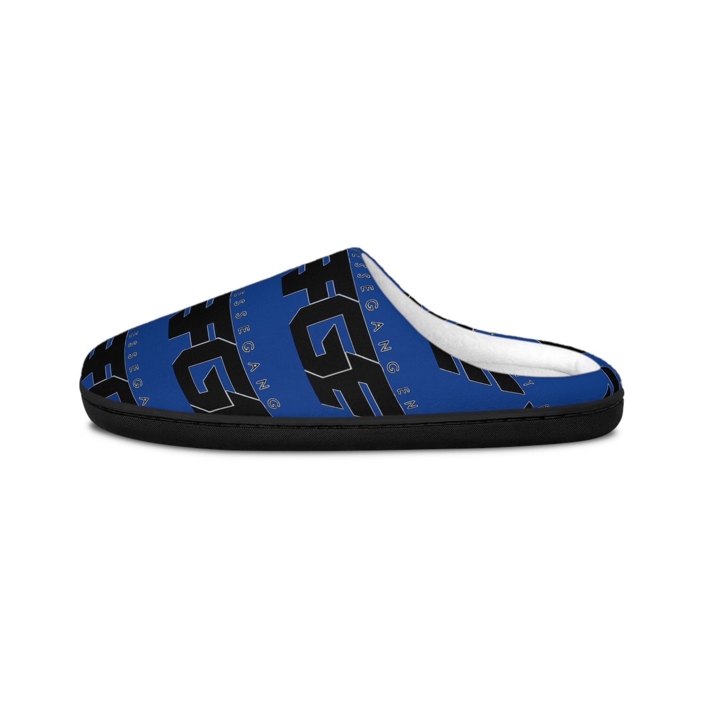 FGE Women’s Blue Logo Indoor Slippers — Cozy Home Slides with Bold Black Graphic
