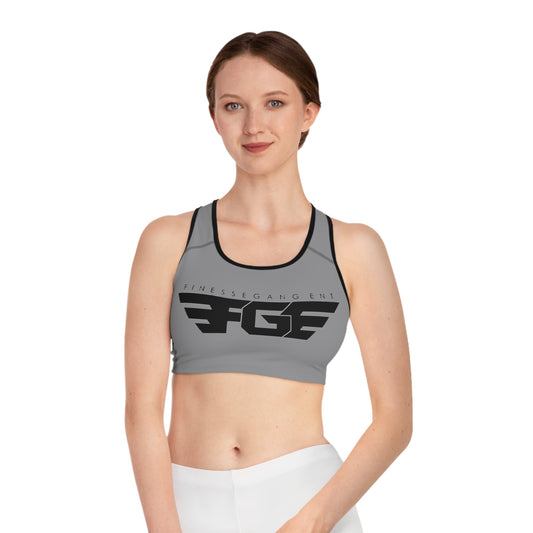 GREY FGE Sports Bra — FinesseGangENT FGE Logo Performance Activewear