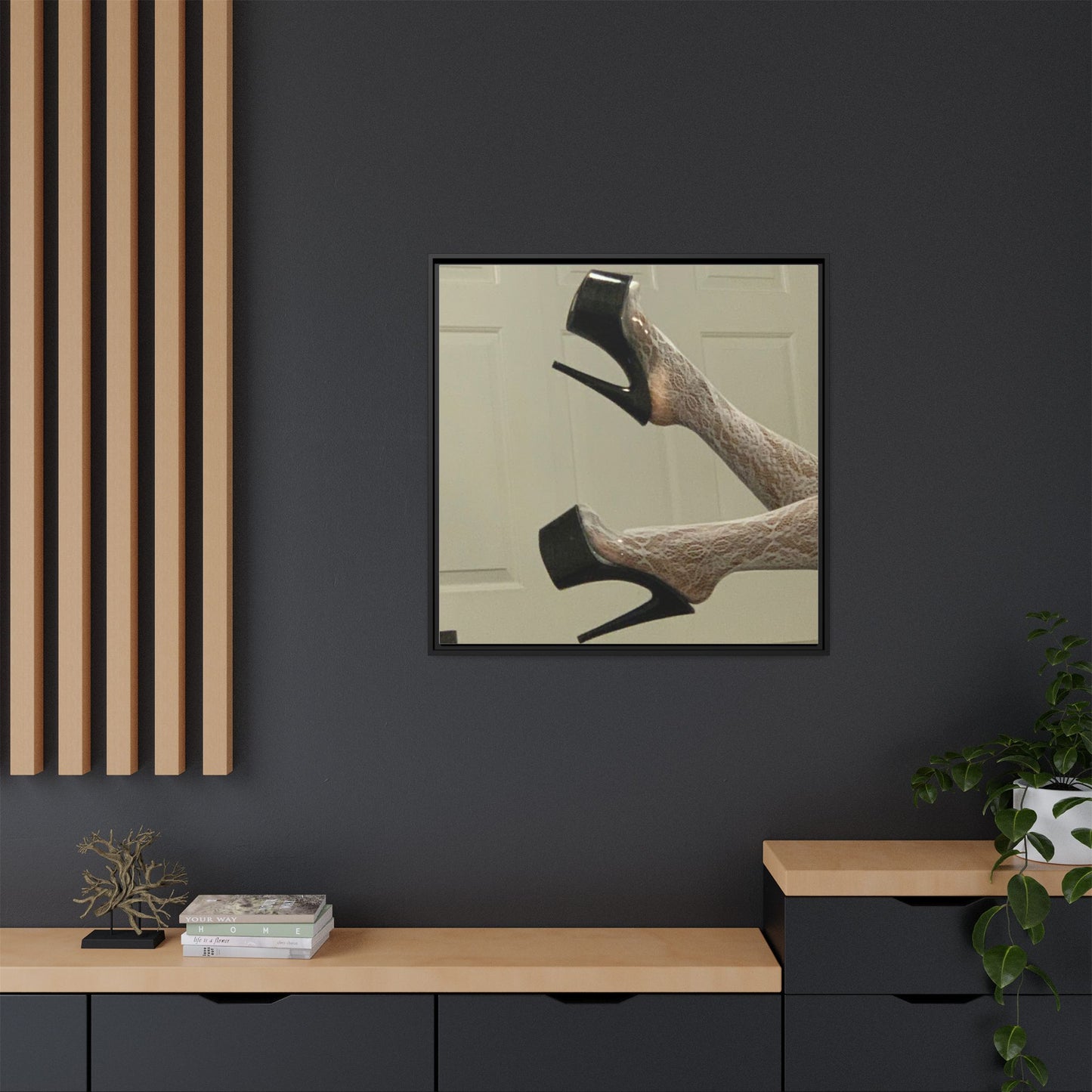 TORRIRAINN Framed Canvas Art - Lace Stockings with Platform Heels