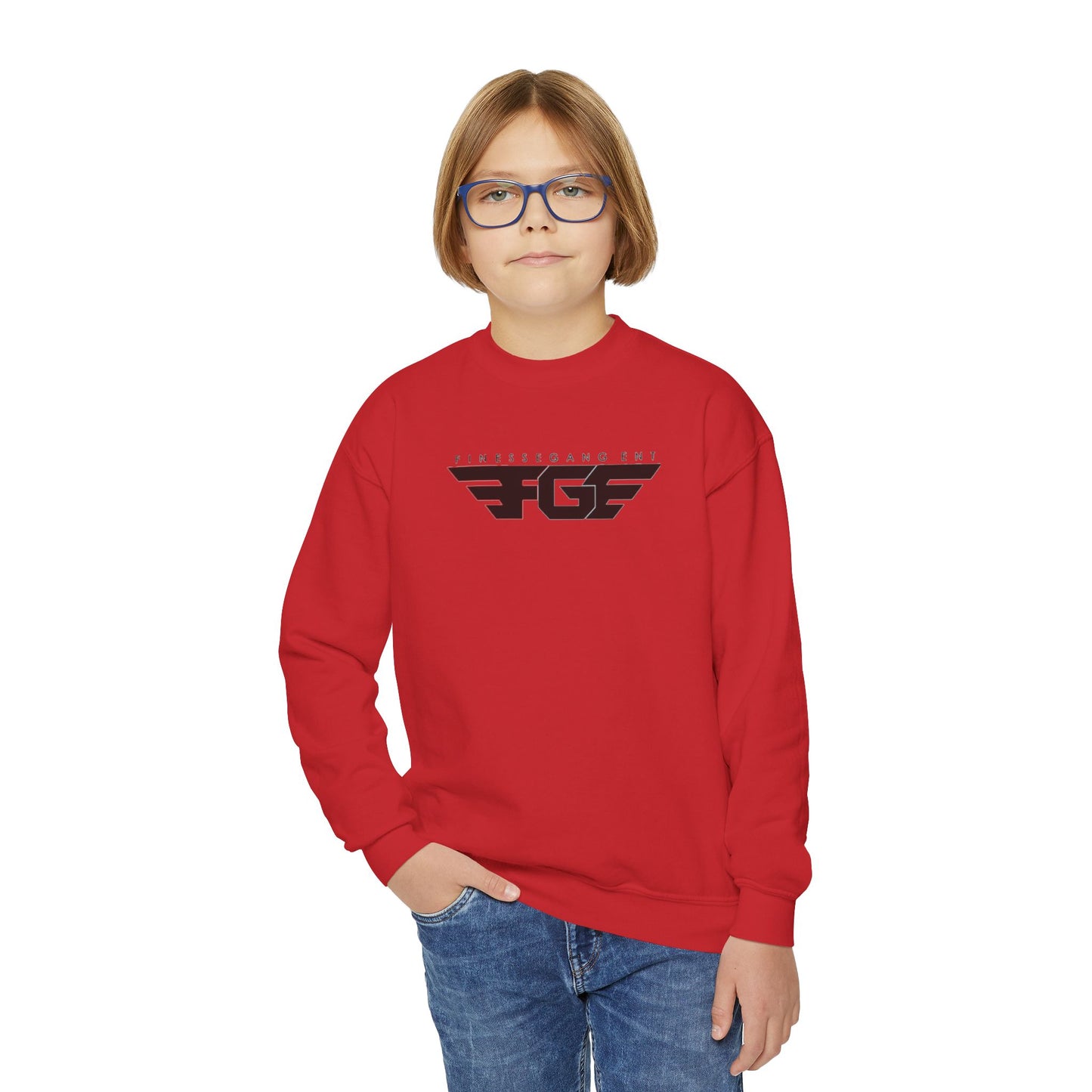 FGE Youth Crewneck Sweatshirt - Retro Flight Wing Logo Graphic