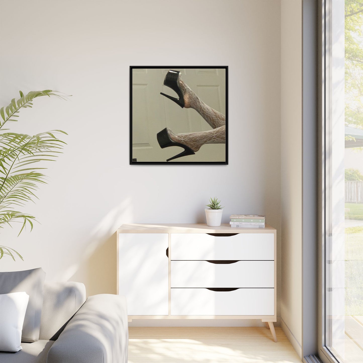 TORRIRAINN Framed Canvas Art - Lace Stockings with Platform Heels