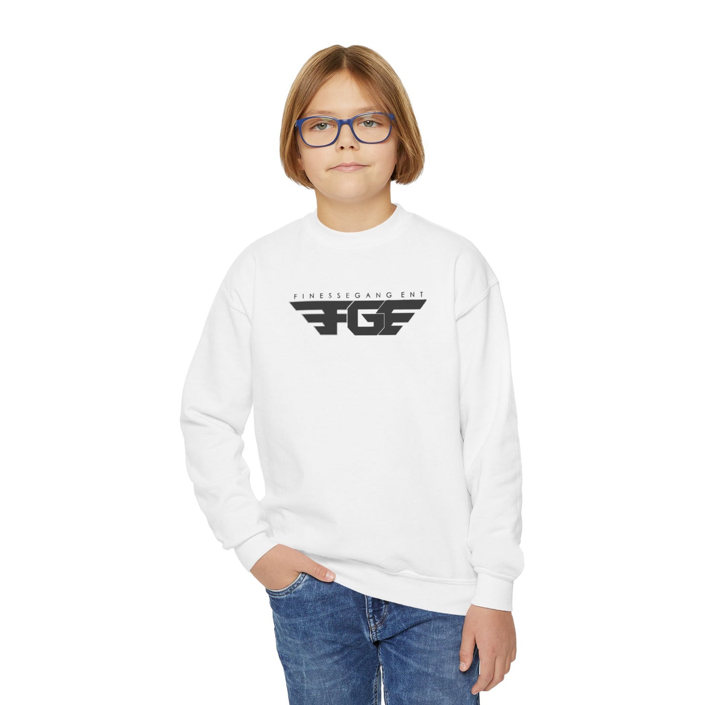 FGE Youth Crewneck Sweatshirt - Retro Flight Wing Logo Graphic