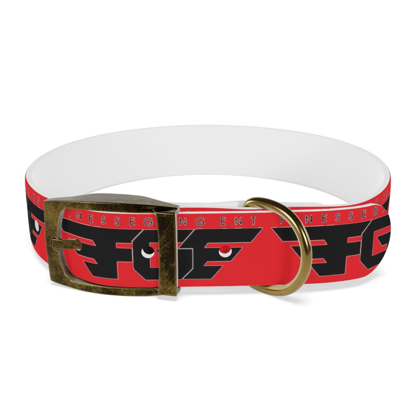 Bold Stylish Dog Collar - Vibrant Red Design with Logos for Trendy Pets