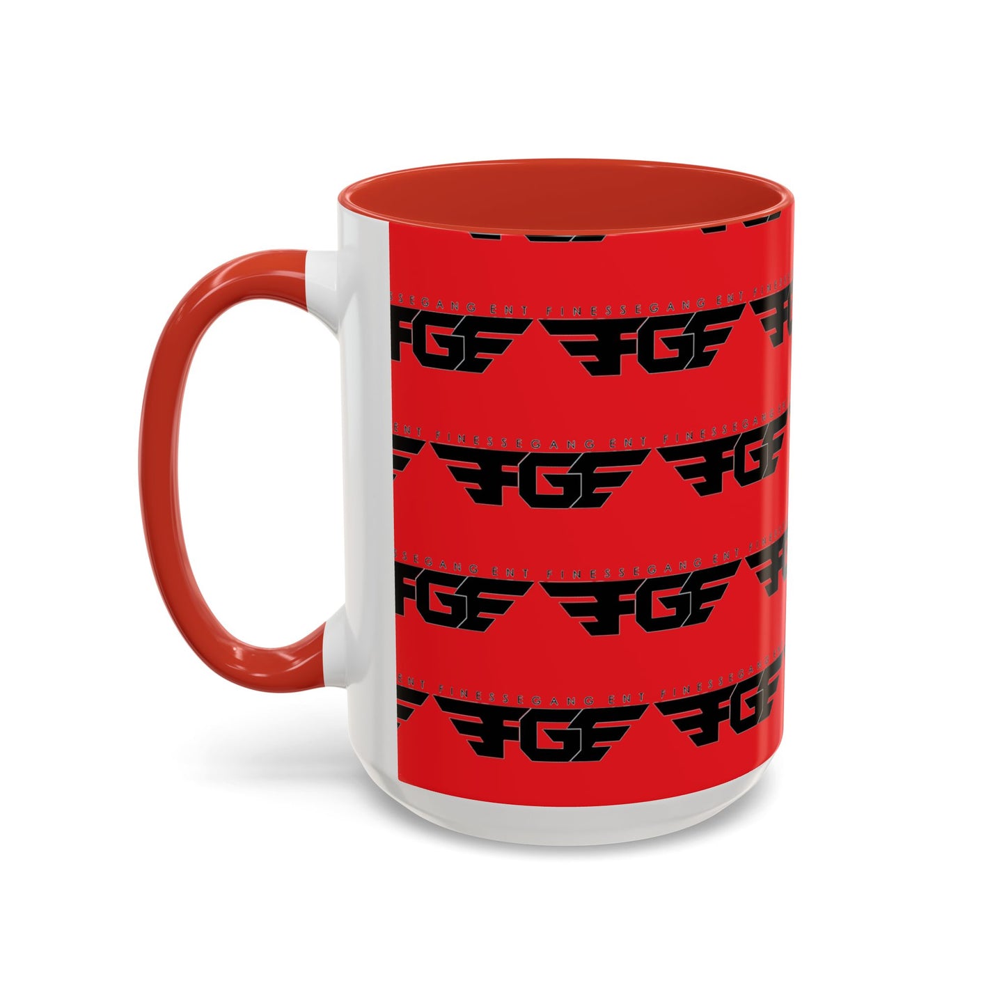 FGE Accent Coffee Mug — Bold Red & Black FGF Logo Pattern (11/15oz)