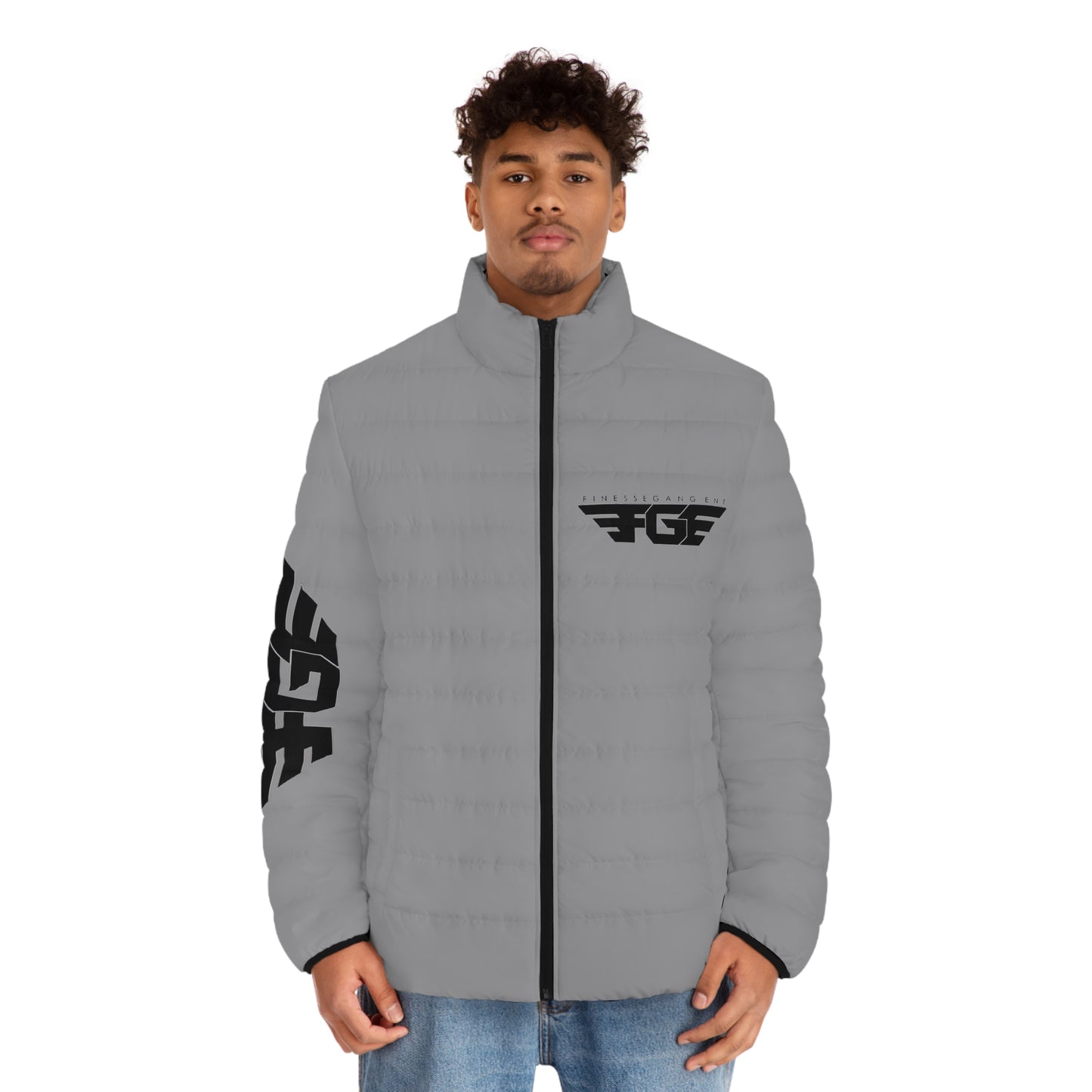 FGE BLACK Puffer Jacket — FGF Logo Streetwear Quilted Coat
