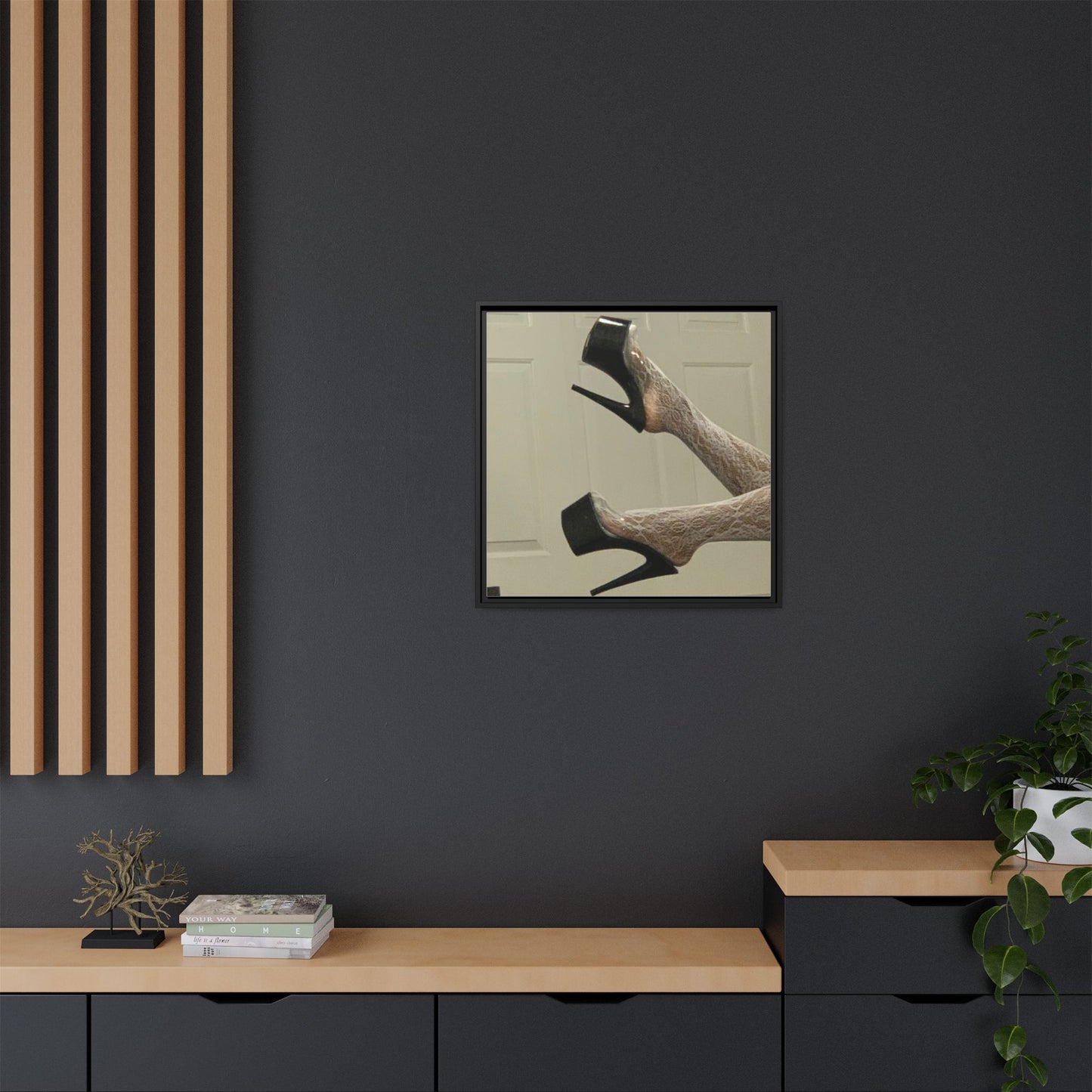 TORRIRAINN Framed Canvas Art - Lace Stockings with Platform Heels