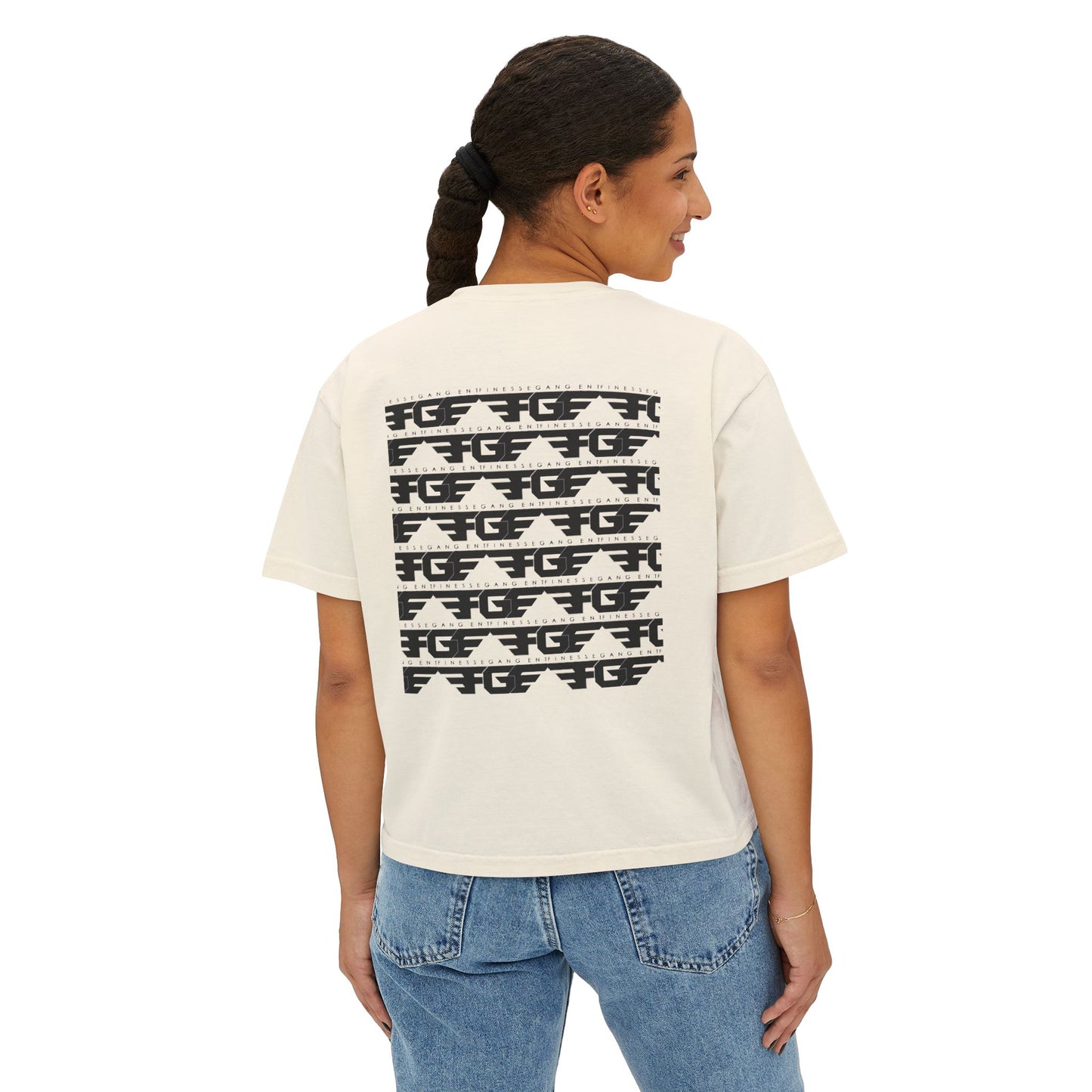 Chic FGE Women's Boxy Tee - Trendy Graphic Design for Everyday Style