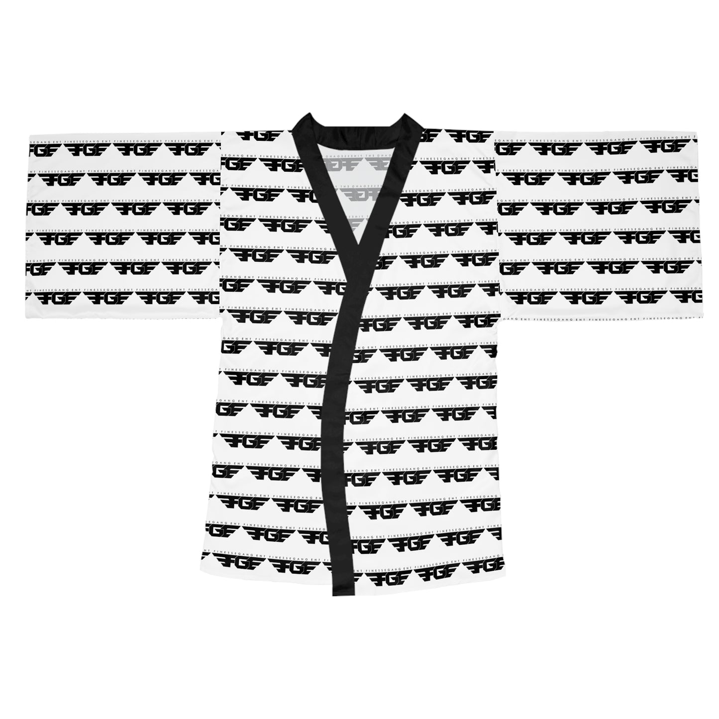 Trendy FGE Black and White Long Sleeve Kimono Robe