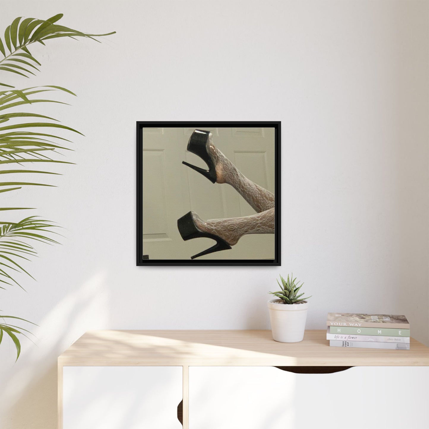 TORRIRAINN Framed Canvas Art - Lace Stockings with Platform Heels