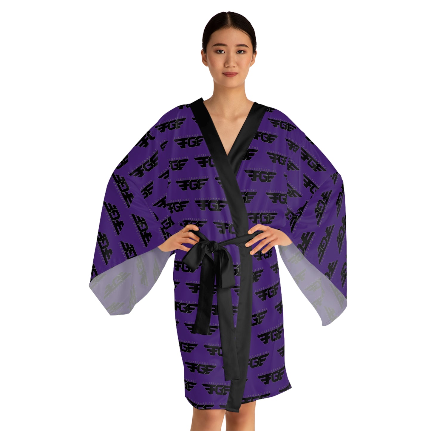 Purple All-Over Print FGE Robe — Repeating Black Logo Pattern