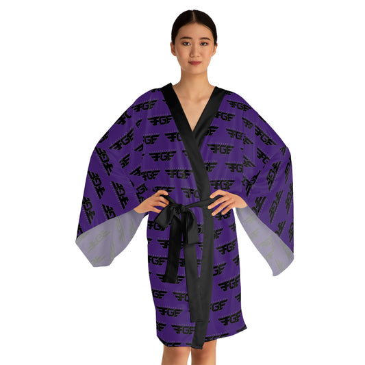 Purple All-Over Print FGE Robe — Repeating Black Logo Pattern