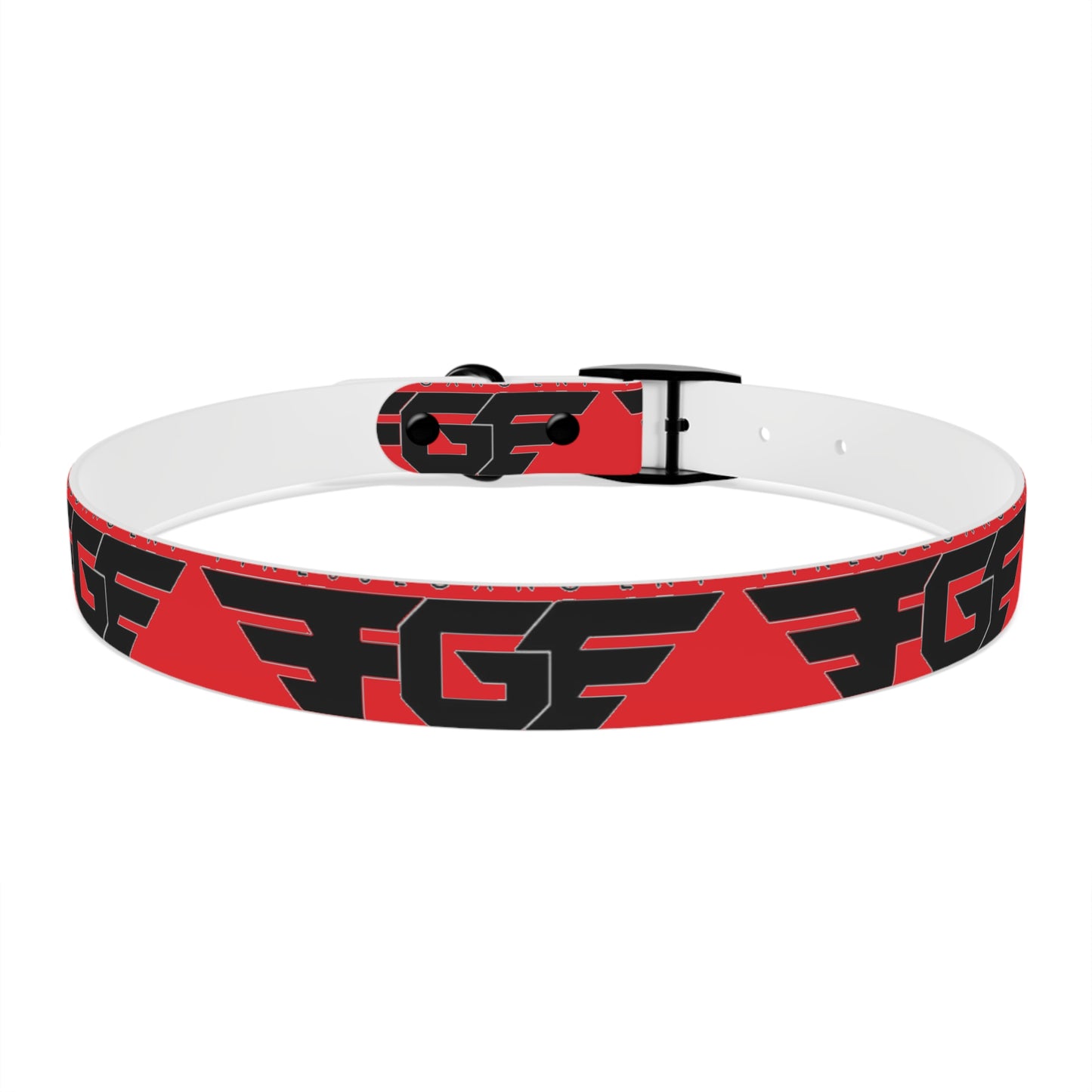 Bold Stylish Dog Collar - Vibrant Red Design with Logos for Trendy Pets