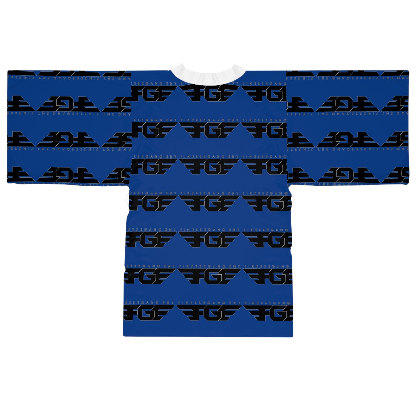 Stylish Blue FGE Long Sleeve Kimono Robe with Graphic Print