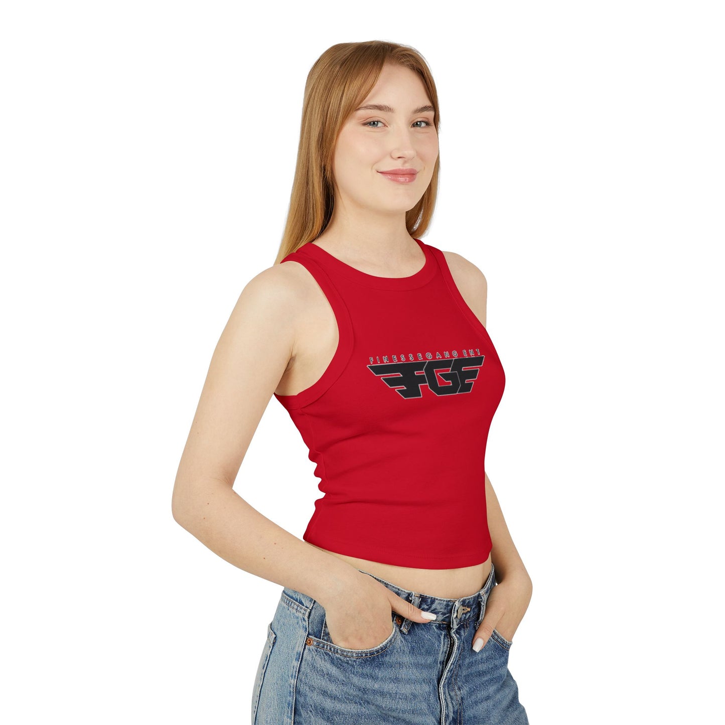 FGE Women’s Micro Rib Racer Tank Top - Finessé Agent Graphic Tee for Casual Style