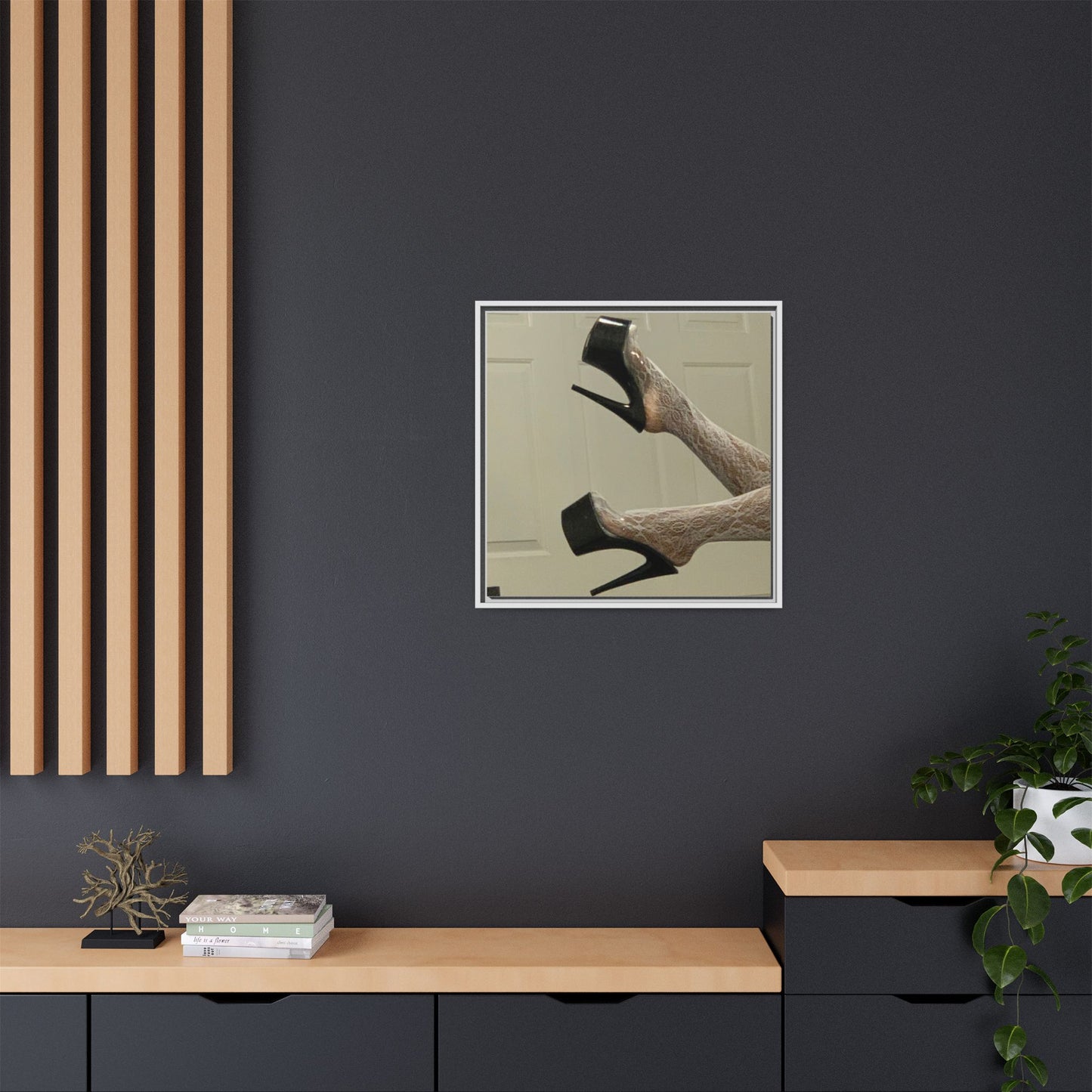 TORRIRAINN Framed Canvas Art - Lace Stockings with Platform Heels
