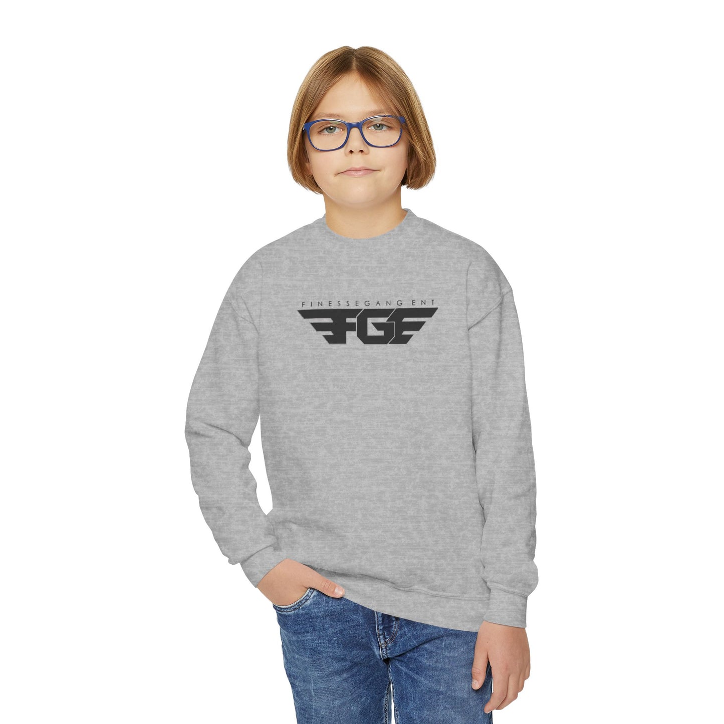 FGE Youth Crewneck Sweatshirt - Retro Flight Wing Logo Graphic