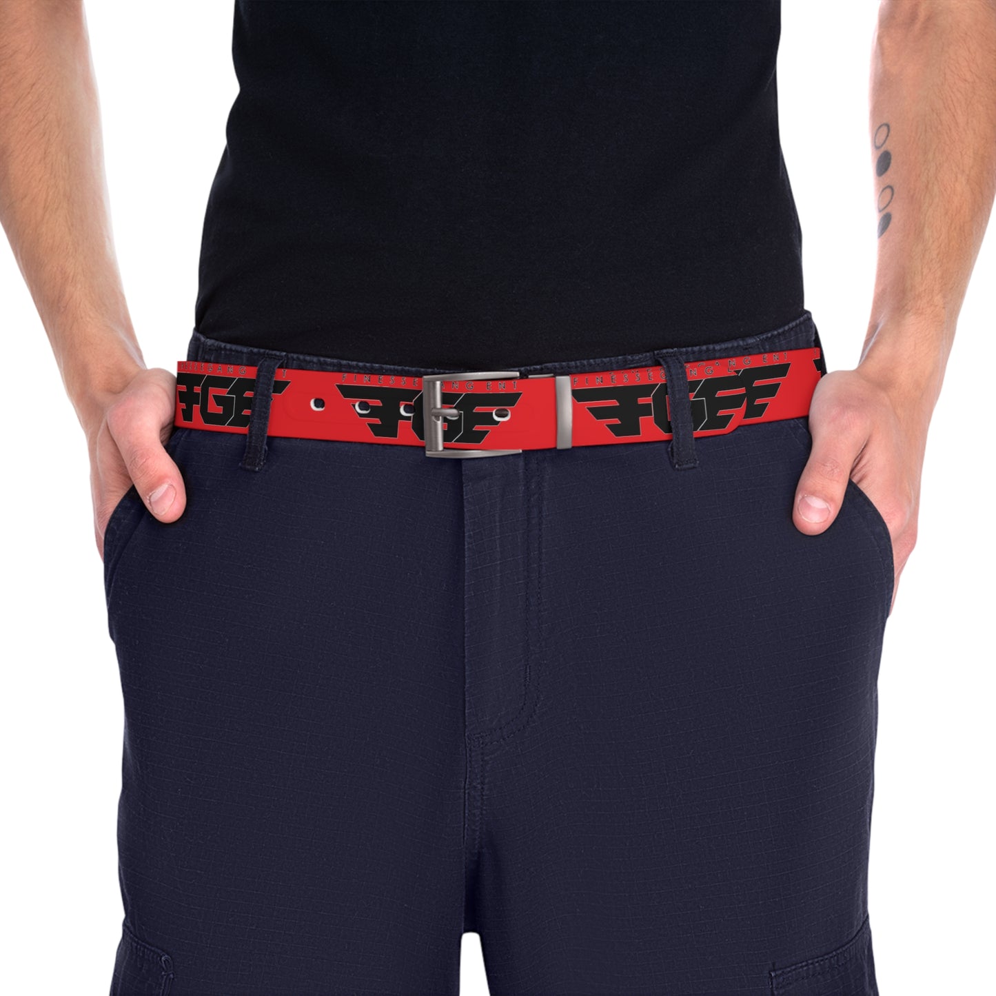 Red FGE Belt — Graphic Streetwear Belt with Bold Black Emblem