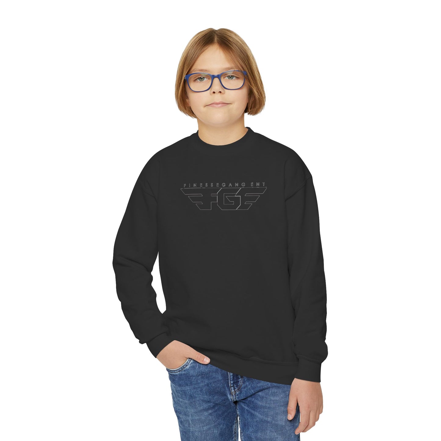 FGE Youth Crewneck Sweatshirt - Retro Flight Wing Logo Graphic