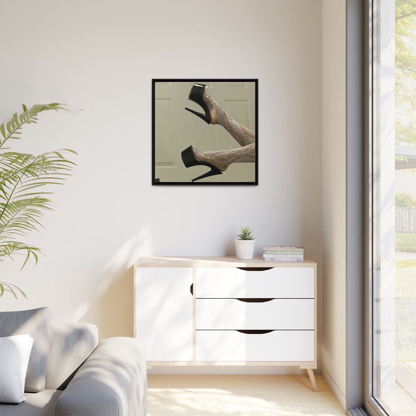 TORRIRAINN Framed Canvas Art - Lace Stockings with Platform Heels