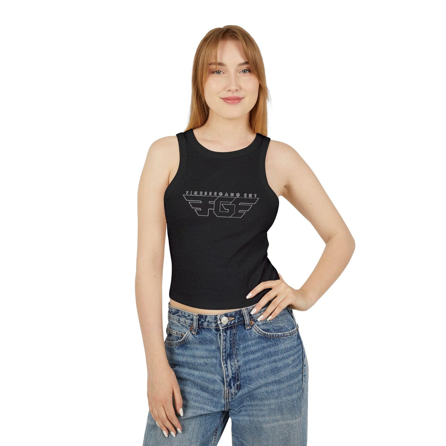 FGE Women’s Micro Rib Racer Tank Top - Finessé Agent Graphic Tee for Casual Style