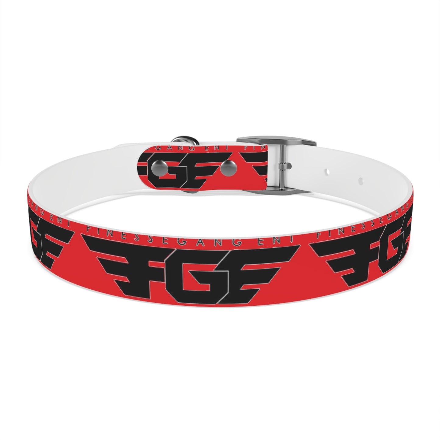 Bold Stylish Dog Collar - Vibrant Red Design with Logos for Trendy Pets